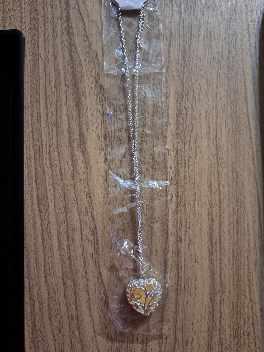 Silver Heart Pendant Necklace with Yellow Accent - Women's Jewelry